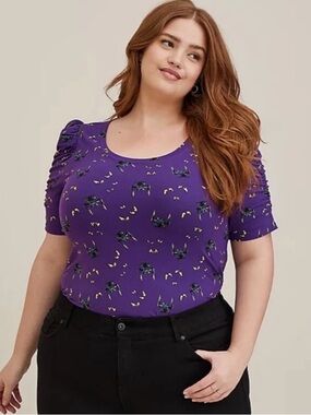 Disney Torrid purple haunted mansion Foxy Puff sleeve whimsical playful top 1